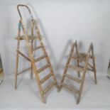 2 Vintage wooden step ladders, tallest 178cm