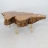 A contemporary oak log coffee table, 88cm x 38cm x 52cm