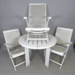 A plastic folding garden table, 100cm x 70cm, and 2 matching chairs, by Triconfort of France, and