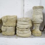 A pair of concrete sack planters, 45cm x 30cm, a concrete Toby jug figure, H45cm, and a pair of