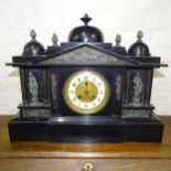 An 8-day slate-cased architectural mantel clock, with carved Classical decoration, 52cm x 42cm x