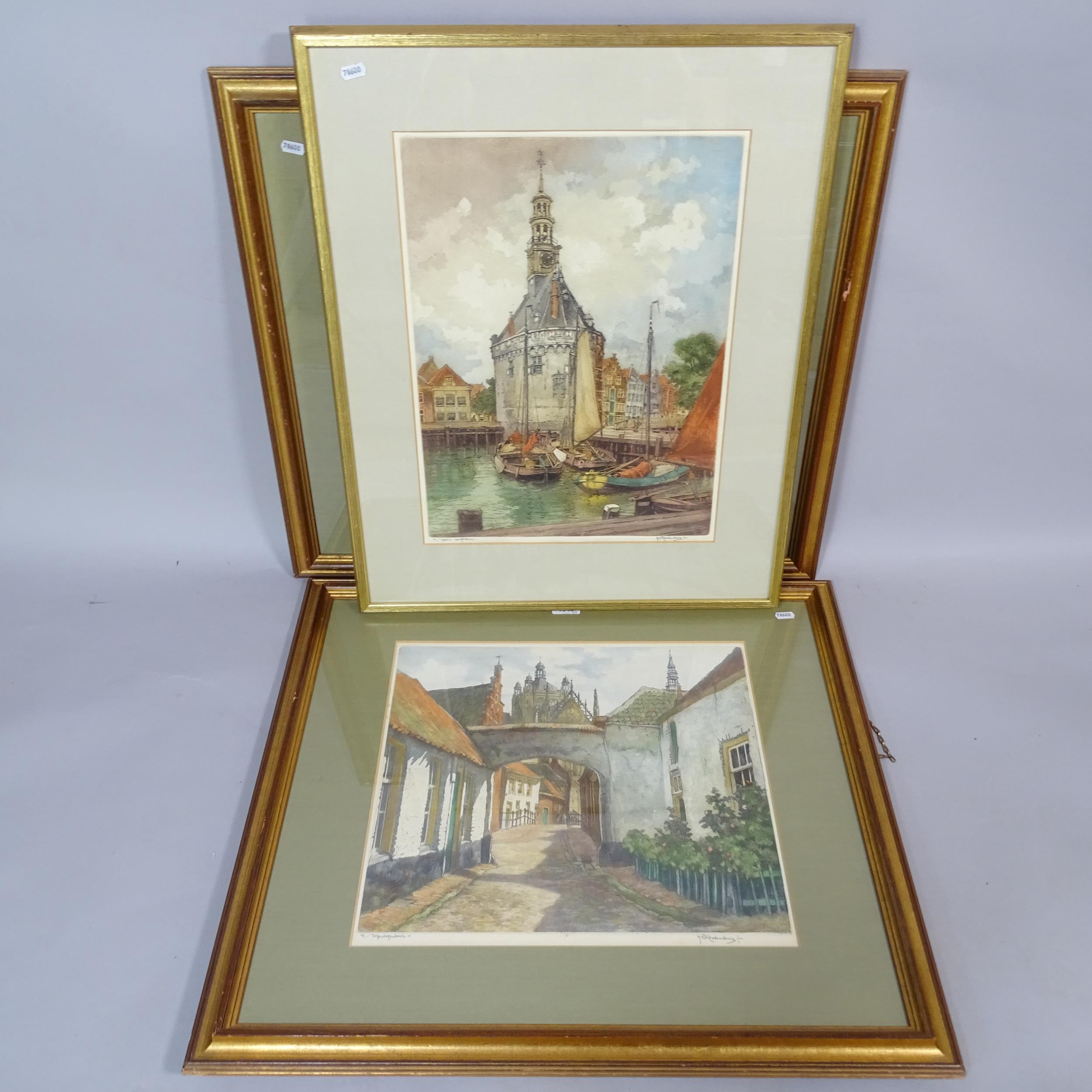 Hendrikus Elias Roodenburg, Dutch, 3 limited edition coloured lithographs, 2 canal views, and