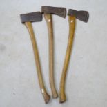 3 various long-handled wood-splitting axes