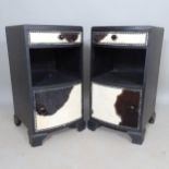 A pair of black painted contemporary bedside table, with single drawer and cabinet under, 38cm x