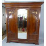 A 19th century mahogany Art Nouveau 3-door wardrobe, 210cm x 218cm x 60cm