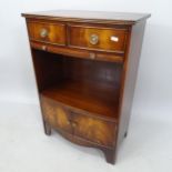 A mahogany bow-front side/bedside cabinet, with drawers, brushing slide and cupboards under, 53cm