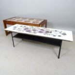 A mid-century tile-top coffee table, 95cm x 39cm x 48cm, and another 2-tier coffee table (2)