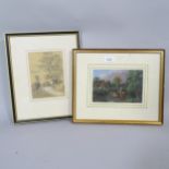 2 x 19th century watercolours, rural scenes, 12cm x 18cm, framed (2) Good condition