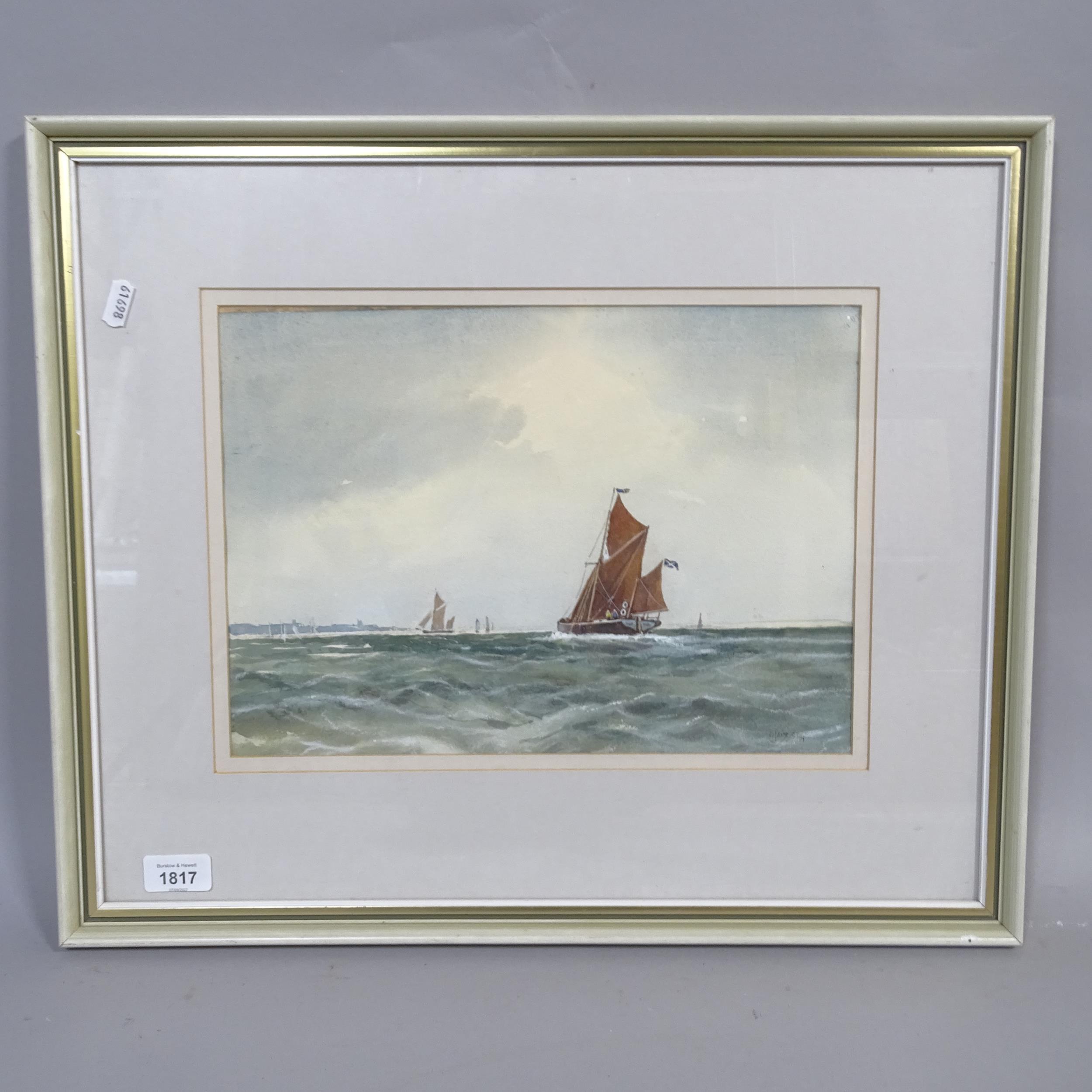 Franks James, watercolour, "The May" in a fresh westerly, off Harwich, with label verso, 45cm x 54cm