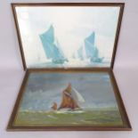 Coton, oil on board, sailing ship "full sail ahead", 47cm x 67cm, framed, and a framed print,