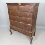 An 18th century mahogany and satinwood-strung 2-section chest on stand, the top section having 2