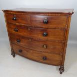 A 19th century mahogany bow-front chest of 2 short and 3 long drawers, 111cm x 106cm x 60cm