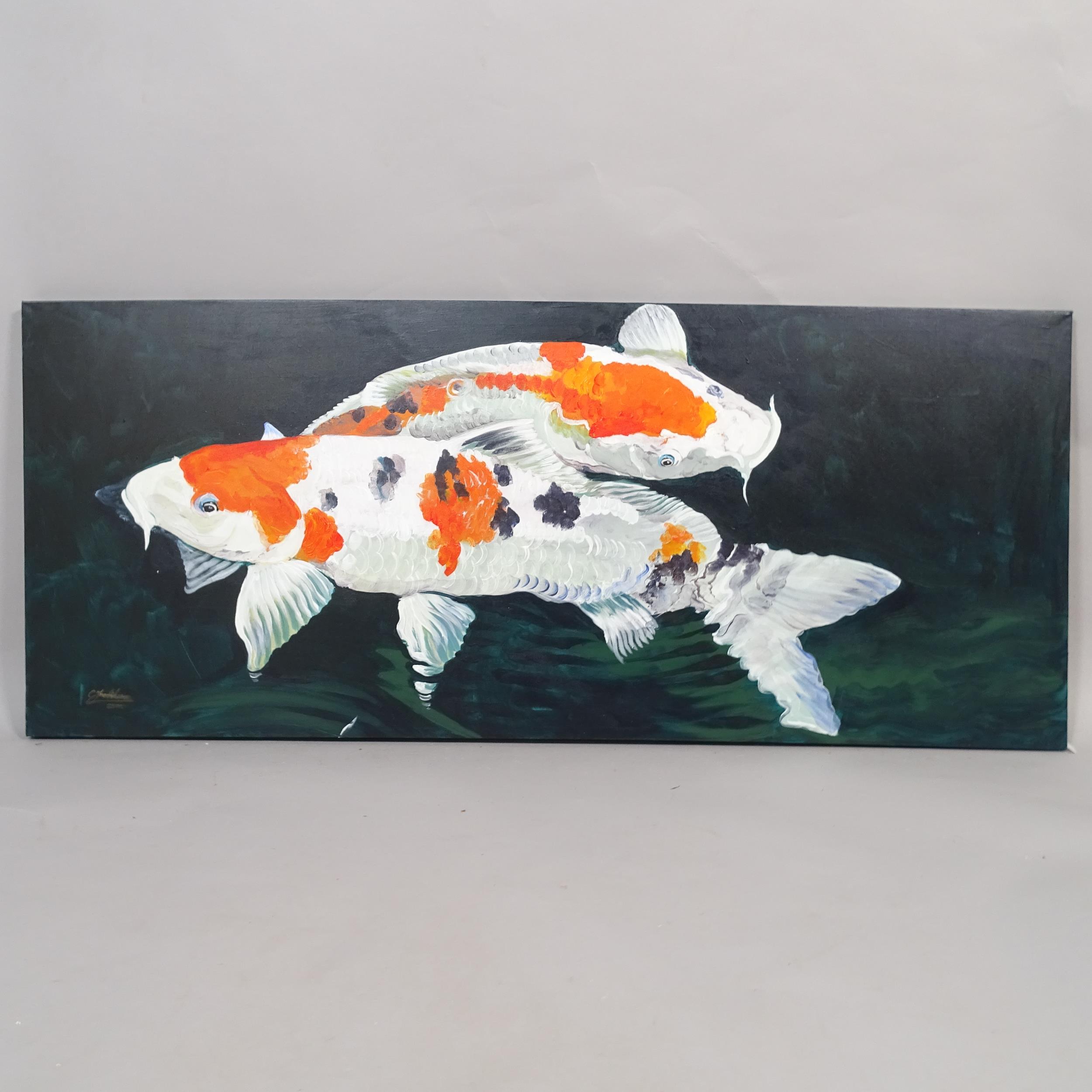 Clive Fredriksson, oil on canvas, Koi carp, 51cm x 122cm, unframed