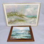 Rogers, oil on canvas, panoramic beach view, 70cm x 100cm, framed, and Pavers, oil on canvas,