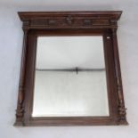 An Antique oak over-mantel mirror, with carved decoration, 117cm x 122cm