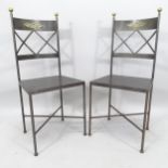 A pair of Neo-Classical design iron and brass chairs