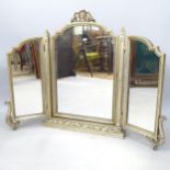 A silvered framed 3-fold dressing table mirror, with applied decoration, H83cm