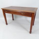 A 19th century mahogany writing table, with inset tooled brown leather skiver, single fitted drawer,