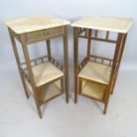 A pair of marble-top and brass-framed 2-tier bedside tables, with cupboards under, 38cm x 82cm
