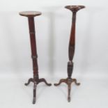 2 Antique mahogany torchers, tallest 136cm