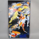 Clive Fredriksson, oil on canvas, shoal of Koi carp, 122cm x 70cm, unframed