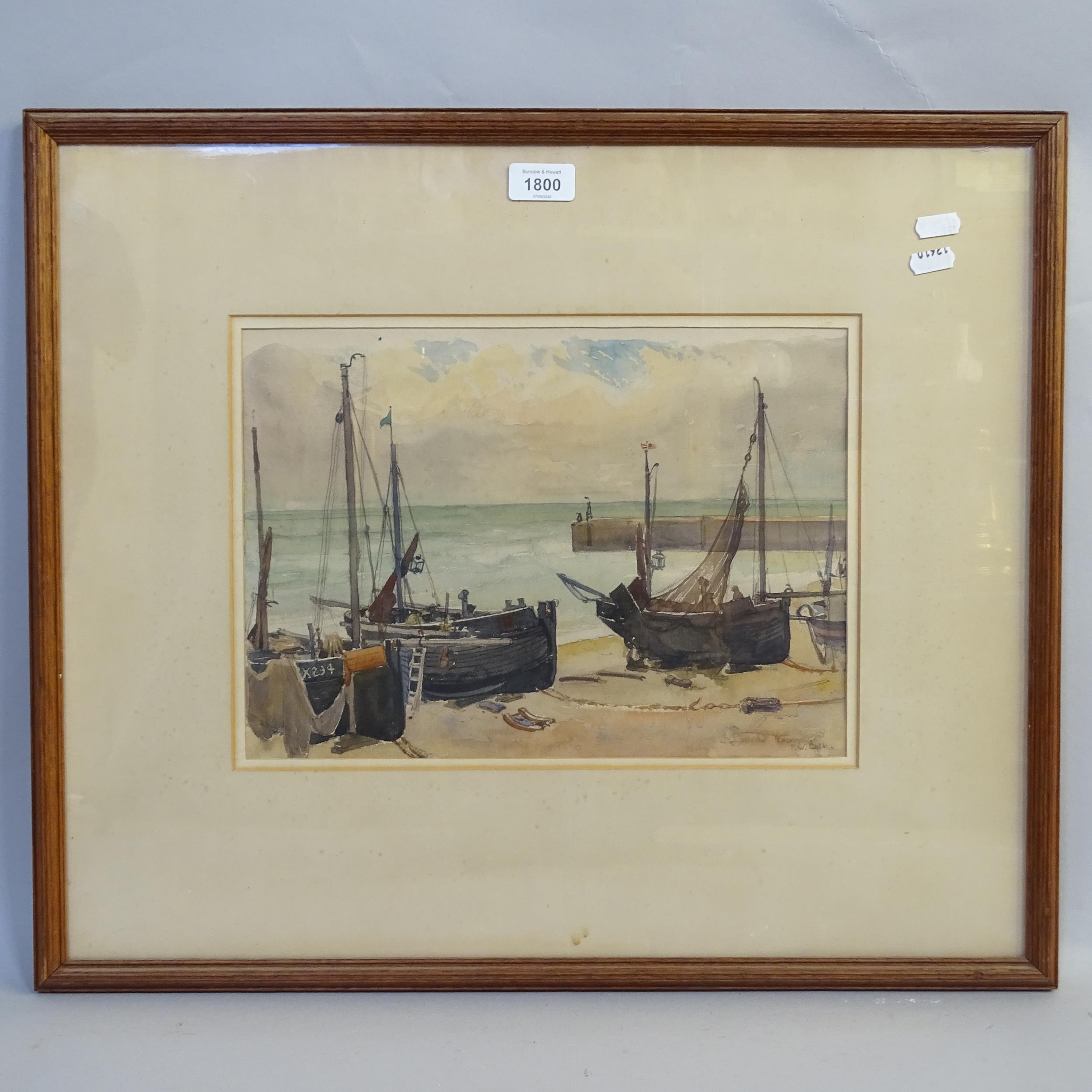 Philip William Cole, 1884 - watercolour, Hastings fishing boats in harbour, image 25cm x 35cm,