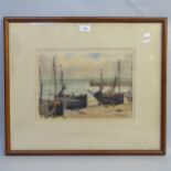 Philip William Cole, 1884 - watercolour, Hastings fishing boats in harbour, image 25cm x 35cm,