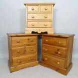 A pair of pine 3-drawer bedside chests, 52cm x 52cm x 35cm, and another pine bedside chest, 50cm x