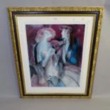 Le Kniff "robe desoir", large coloured print, 112cm x 94cm overall, giltwood frame