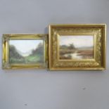 June Pitfield, 2 small oils on canvas, woodland landscapes, framed