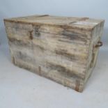 An Antique stained pine trunk, 110cm x 67cm x 63cm