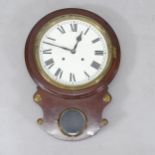 A Regency mahogany drop-dial 8-day wall clock, case length 58cm with key and pendulum