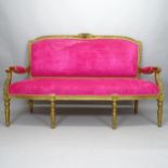 An Antique gilt painted 3-seater French salon settee, L160cm