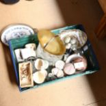 A box of ornaments, china and glass