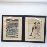 2 Japanese woodblock prints, signed, both framed, overall 56cm x 46cm