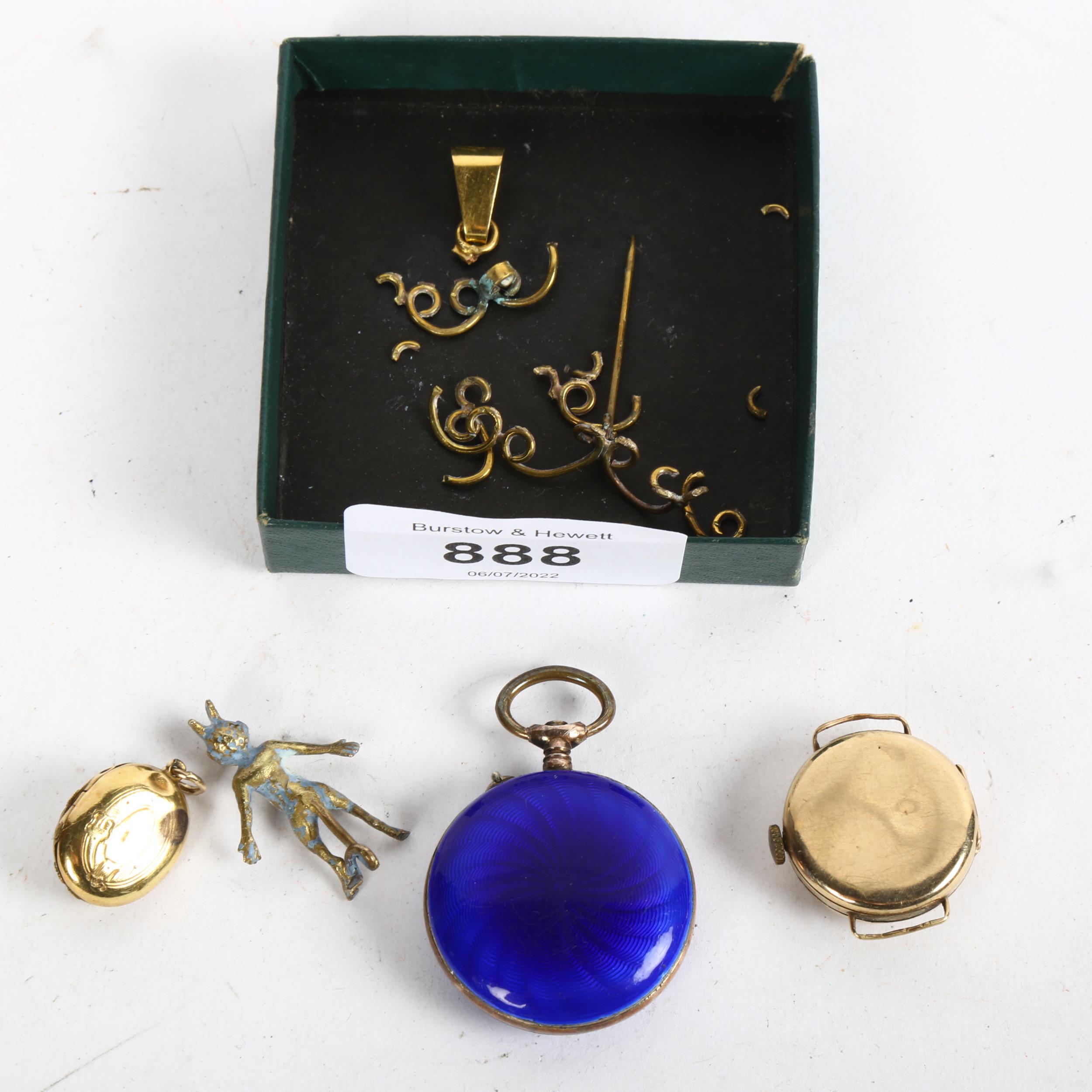 A 9ct gold-cased lady's wristwatch, a blue enamel fob watch etc - Image 2 of 2