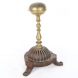 An Antique mahogany and brass wig stand, with powder compartment, height 34cm