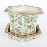A Chinese famille rose octagonal planter, with matching stand, width 34cm, height 24cm