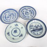 4 various Chinese blue and white plates