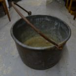 A large 19th century copper cauldron, with iron swing handle, D47cm, H32cm