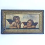 Contemporary oil on board, study of 2 cherubs, in ornate gesso frame, overall frame dimensions