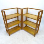 A pair of folding bookcases or display shelves, W72cm, H110cm, D34cm