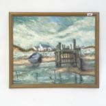 Andrew Stephenson, oil on board, harbour scene, 50cm x 60cm, framed