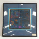Benita Sanders, screenprint, blue arabesque, signed and dated 1966, artist's proof, image 43cm x