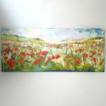 Clive Fredriksson, oil on canvas, poppy fields, 51cm x 122cm overall