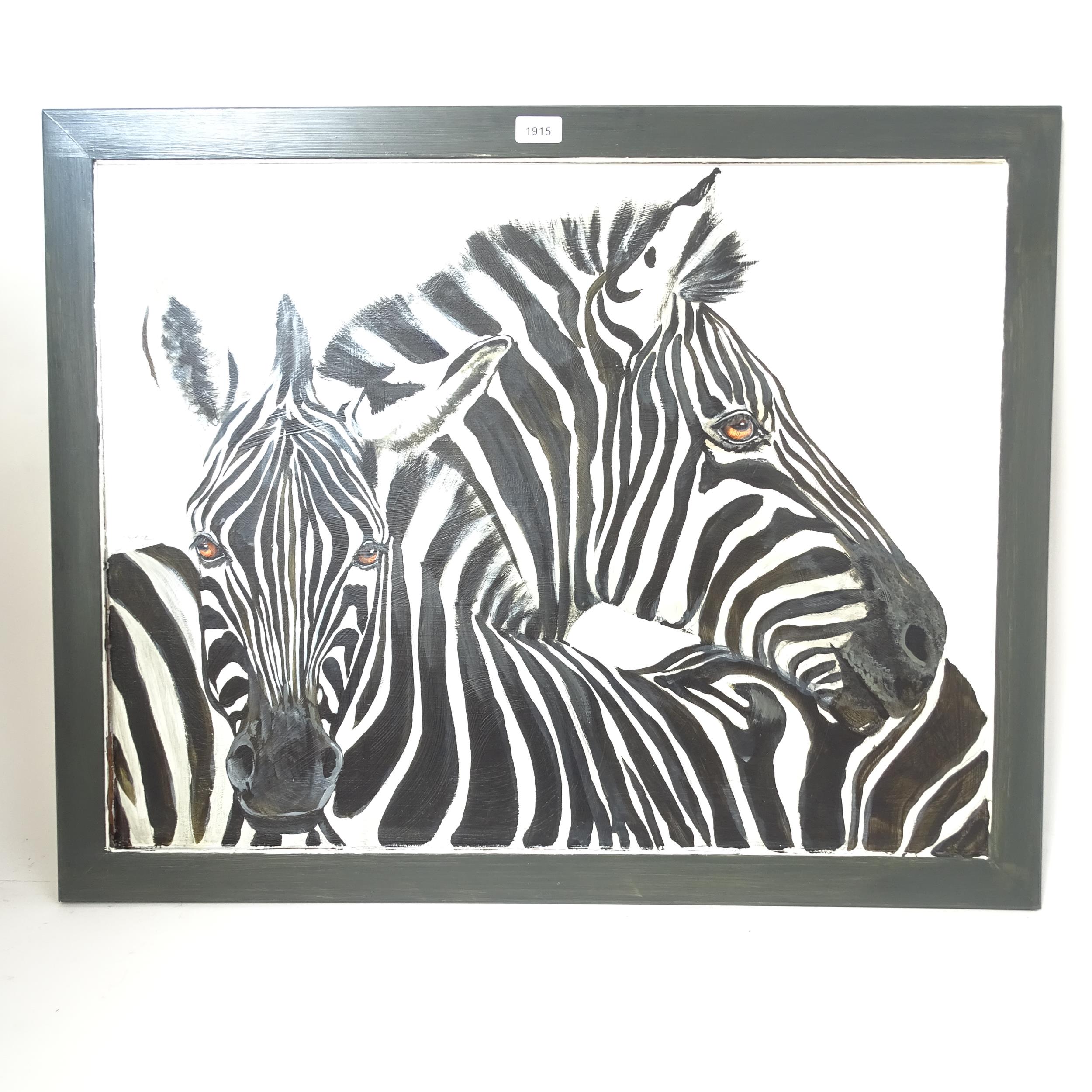 Clive Fredriksson, oil on board, "zebras", overall 68cm x 85cm, framed