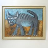 Carol Maddison, impasto on board, stylised cat study, 52cm x 67cm, framed