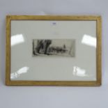 Seymour Haden, etching, Fulham, signed in the plate, plate size 11cm x 27cm, framed
