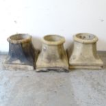 3 terracotta low chimney pots on square base, W37cm, H34cm