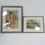 Coloured pastels, seated nude, indistinctly signed, 19" x 13", framed, and a similar pastel,